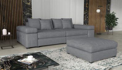 Big Sofa Megasofa Riesensofa AREZZO inkl. Hocker Stoff Tilia Dunkelgrau