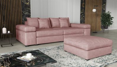 Big Sofa Megasofa Riesensofa AREZZO inkl. Hocker Stoff Tilia Rose