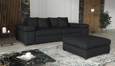 Big Sofa Megasofa Riesensofa AREZZO inkl. Hocker Stoff Tilia Schwarz