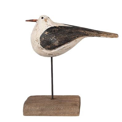 Clayre & Eef Dekorationsfigur Vogel 13 cm Weiß Schwarz Holz (Gr. 12x5x13 cm)