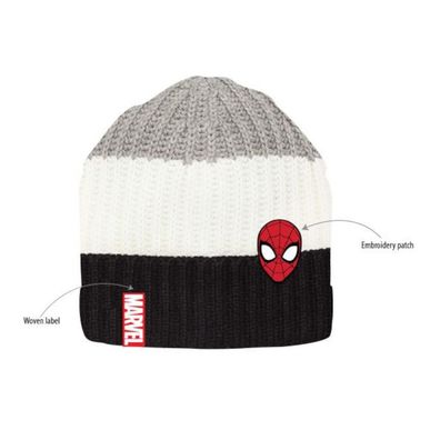 Warme Strickmütze Motiv Spiderman mit Logo und Schriftzug, Größen 52 und 54