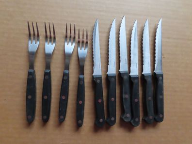 Besteck Steakbesteck 6 Messer + 4 Gabeln mit schwarzem Griff/ pulsia