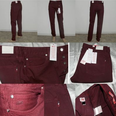 Lacoste HH 9789 4GD Stoff Jeans Slim 5 Pocket Hose Cotton W 28 34 36 L34 Weinrot