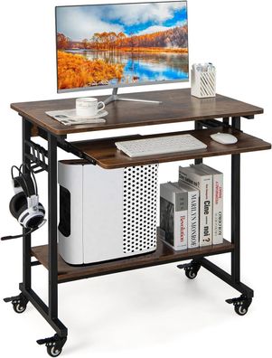 Schreibtisch mit Rollen, Tastaturablage, platzsparender Computertisch PC-Tisch