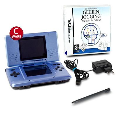 DS Konsole Metallic Hellblau #60C + Ladekabel + Spiel Dr. Kawashima Gehirn Jogging