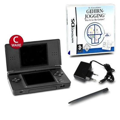 DS LITE Konsole Schwarz #70C + Ladekabel + Spiel DR Kawashimas GEHIRN Jogging