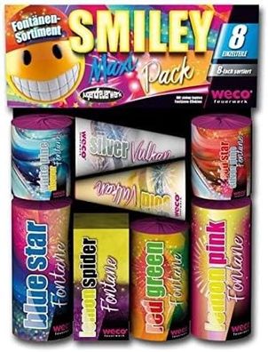 happy sparks® Smiley Maxi Pack 8-teiliges Fontänen - Jugendfeuerwerk Kat. F1