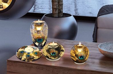 Gilde Großer Teelichtleuchter mit LED-Licht Mercur Maxi "Pavos" H: 10 cm Ø 11 cm ...