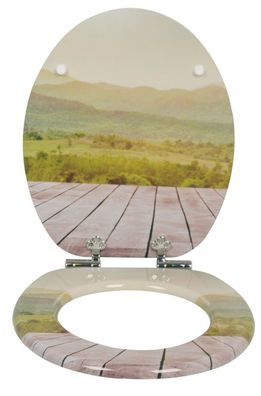 WC Sitz Spring View Toilettensitz Holzkern mit Absenkautomatik Edelstahlscharnier