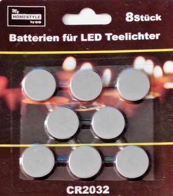 Batterien für LED Teelichter CR2032 Lithium 3V - 8er Pack