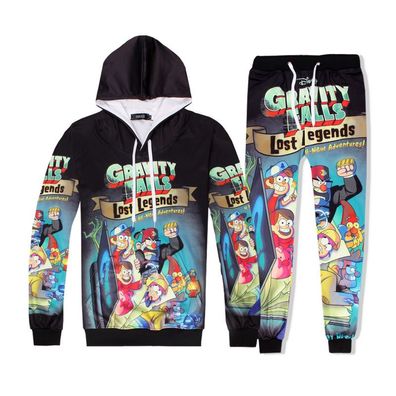 2er set Hoodie Jogginghose Set Gravity Falls Druck Pullover Herren Sweatshirt Anzug