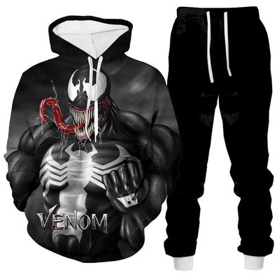 2er set Hoodie Jogginghose Set Superheld Venom Druck Pullover Herren Sweatshirt Anzug