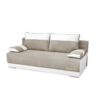Couch mit Schlaffunktion Sofa Schlafsofa Wohnzimmercouch 196x92x85 NISA Beige + Weiß