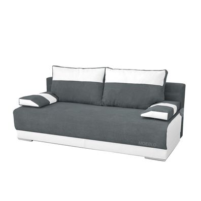Couch mit Schlaffunktion Sofa Schlafsofa Wohnzimmercouch NISA Dunkelgrau + Weiß