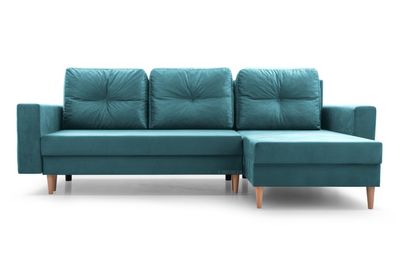 Eckcouch mit Schlaffunktion und Bettkasten Sofa Wohnlandschaft Couch Carl Blau Türkis