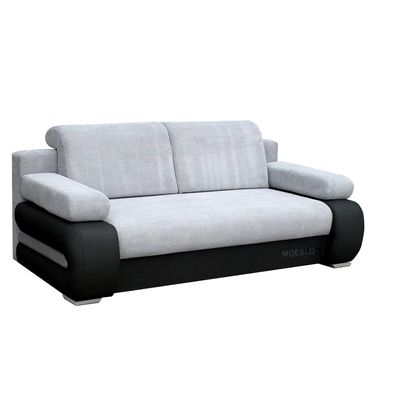 Couch mit Schlaffunktion Sofa Schlafsofa Wohnzimmercouch YORK Hellgrau + Schwarz