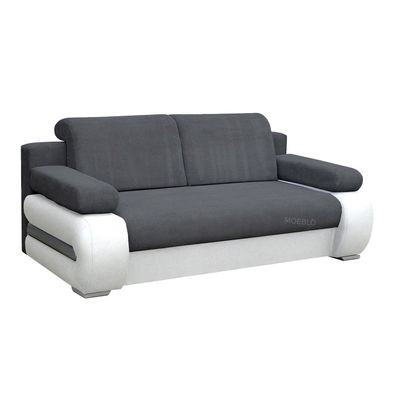 Couch mit Schlaffunktion Sofa Schlafsofa Wohnzimmercouch YORK Dunkelgrau + Weiß