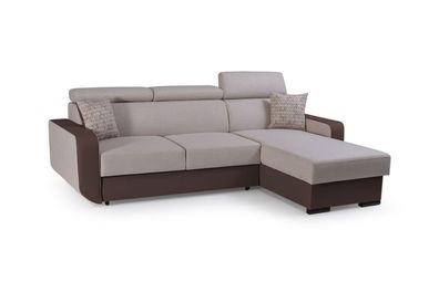 Ecksofa Sofa L-Form Couch Mit Schlaffunktion Universelle PEDRO Beige + Braun
