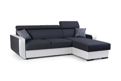 Ecksofa Sofa L-Form Couch Mit Schlaffunktion Universelle PEDRO Schwarz + Weiß
