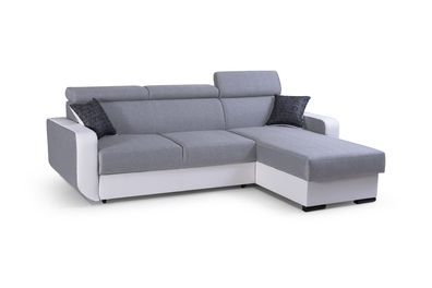 Ecksofa Sofa L-Form Couch Mit Schlaffunktion Universelle PEDRO Hellgrau + Weiß