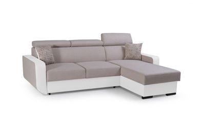 Ecksofa Sofa L-Form Couch Mit Schlaffunktion Universelle PEDRO Beige + Weiß