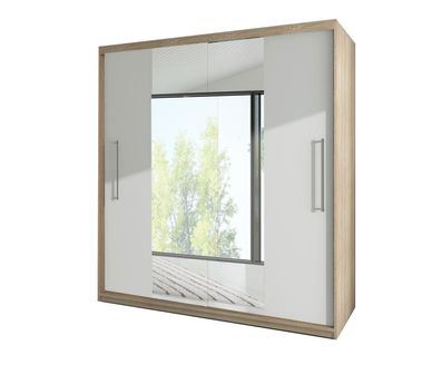Schrank Schwebetürenschrank 204x218x58 cm NICO mit Spiegel Sonoma + Weiß
