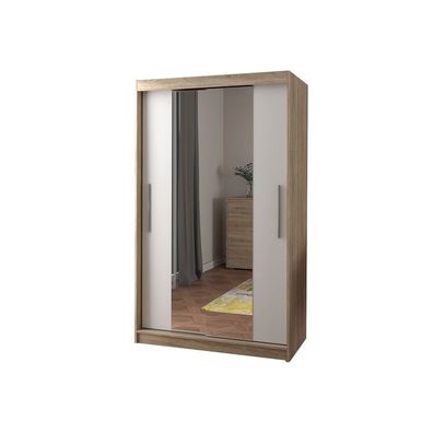 Schrank Schwebetürenschrank mit Spiegel 2-türig 120x200x61 NOAH 01 Sonoma + Weiß