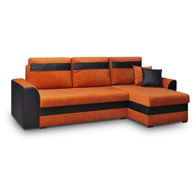 Wohnlandschaft Ecksofa Universelle Schlaffunktion mit Bettkasten Sofa TOMMY Orange