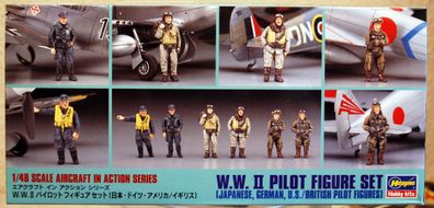 WW II Pilot Figure Set Flugzeug Piloten US Britisch, Deutsch 1:48 Hasegawa 36007