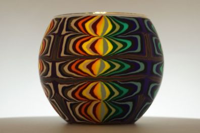 Leuchtglas Fantasy Teelicht Windlicht buntes farbiges Muster
