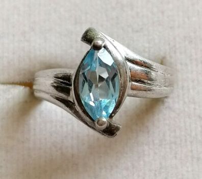 Antik Silber Ring 925 mit elegante Aquamarin, Gr.53 , Art Deco, Top