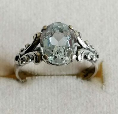 Antik Silber Ring 835 mit elegante Aquamarin, Gr.57, Art Deco, Top