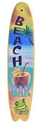Deko Surfboard 100cm Beach Bar Surfbrett a. Holz Palmen Meer Kokusnuss Frosch Mare