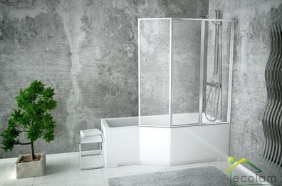ECOLAM Badewanne Glasabtrennung 150x75 cm I-Besco Duschbadewanne Duschwand rechts