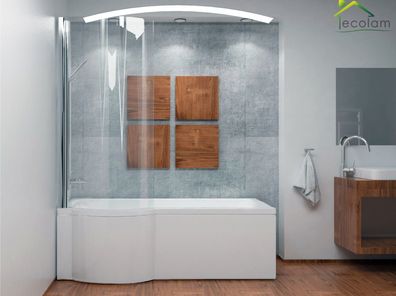 ECOLAM Badewanne Glasabtrennung 150x70 cm In-Besco Duschbadewanne Duschwand links
