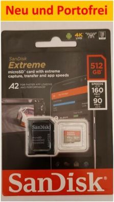 SanDisk Extreme microSD Card + SD-Adapter 512 GB 4 K UHD A2 160 MB/ S