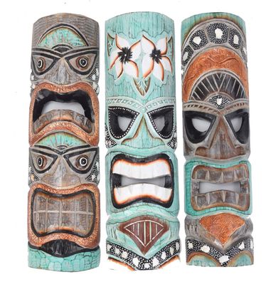 3 Tiki Masken 50cm 3er Set Tiki Bar Style Hawaii Maske Holzmaske Wandmaske Polinesien