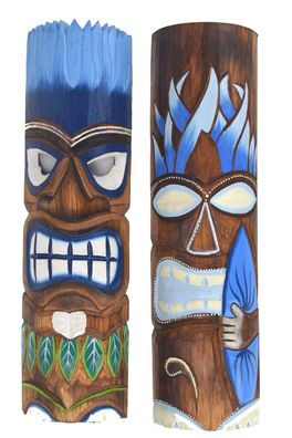 2 Tiki Holzmasken 50cm 2er Set Tiki Bar Surfer Lounge Beach Tribal Figur Hawaii