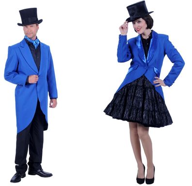 blauer Frack Damen Herren Gr. XS-4XL Gehrock Jacke Karneval Garde Fasching Kostüm