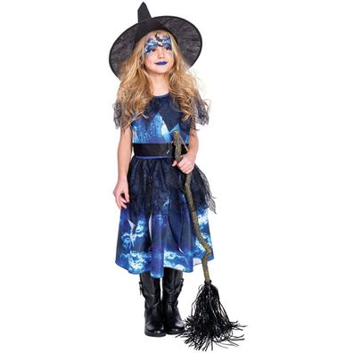 Hexenkostüm Mädchen Hexe Lotta Gr.140 Kleid mit Fotodruck Karneval Halloween