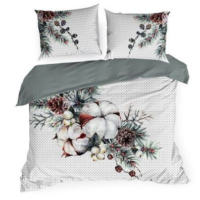 Bettwäsche Kissenbezug Bettbezug 3-tlg 160x200 cm Weihnachten Zweig weiß Baumwolle