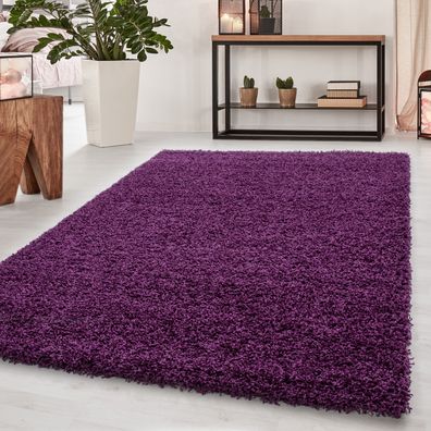 Hochflor Teppich Langflor Shaggy Einfarbig Uni Günstig Violet Lila 5 cm Florhöhe
