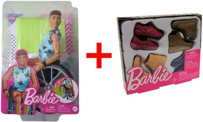 Mattel Barbie 2er Set HJT59 Ken im Rollstuhl mit Fahrrampe und GNJ69 4er Pack Sc