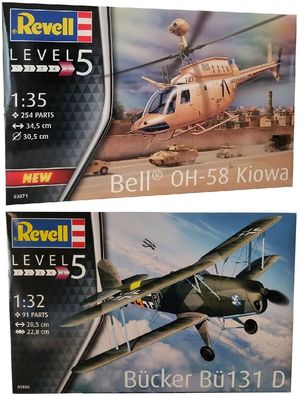 Revell 2er-Set Modellbausätze 03871 Bell OH-58 Kiowa und 03886 Bücker Bü131 D, H