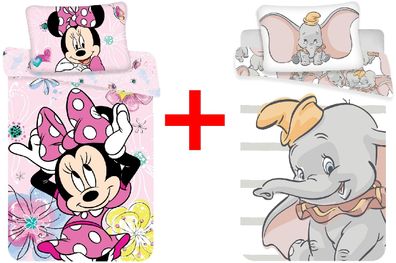 Disney 2er-Set Bettwäsche Set mit Minnie Maus und Dumbo 100 x 135 Bettdecke + 40