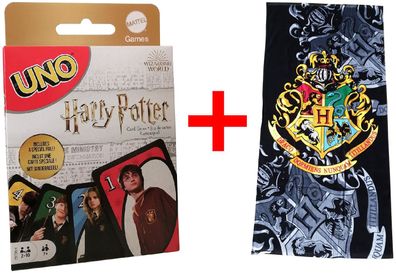 Harry Potter 2er Fan Set Mattel FNC42 UNO Hogwarts Kartenspiel und Strandtuch mi