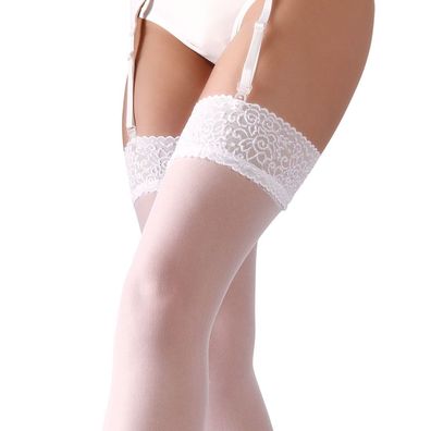 Sexy Strapse-Strümpfe S M L XL weiß 7cm filigraner Abschluss Damen Nylons "Tula"