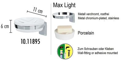 Max Light Chrom Seifenschale mit Wandhalterung Metall Verchromt/ Porzellan