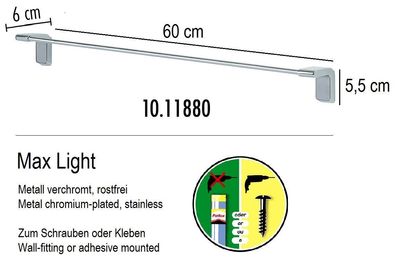 Max Light Chrom Handtuchhalter Badetuchstange 60cm. Metall verchromt