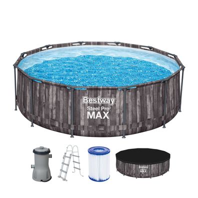Steel Pro MAX™ Frame Pool Komplett-Set mit Filterpumpe Ø 427 x 107 cm, Holz-Optik ...